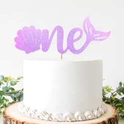 ONE Mermaid Glittering Purple Cake Pick Topper